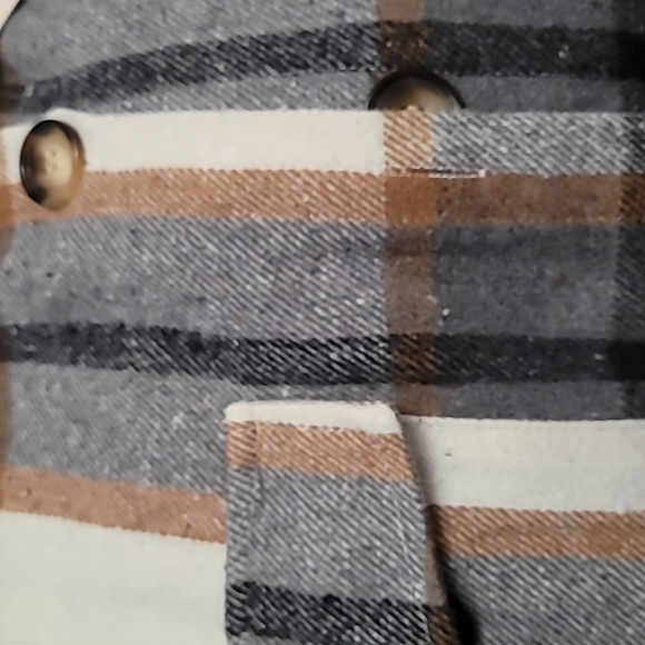 Flannel Plaid Shacket Oversized fit Shirt Jacket Large Cream Tan Gray multi - Picture 3 of 6
